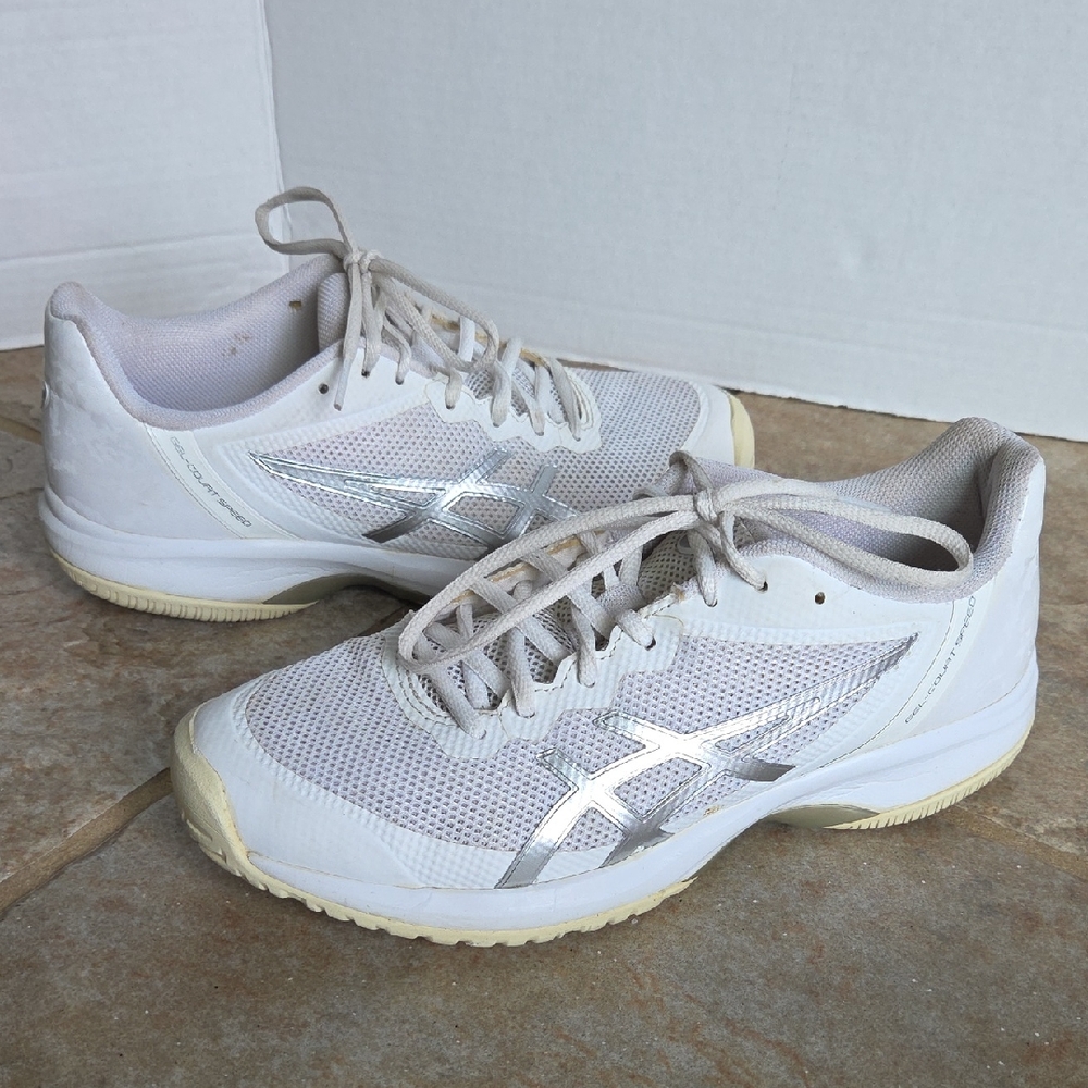 ASICS Gel- Court Speed Women's White and Silver Athletic Sneakers